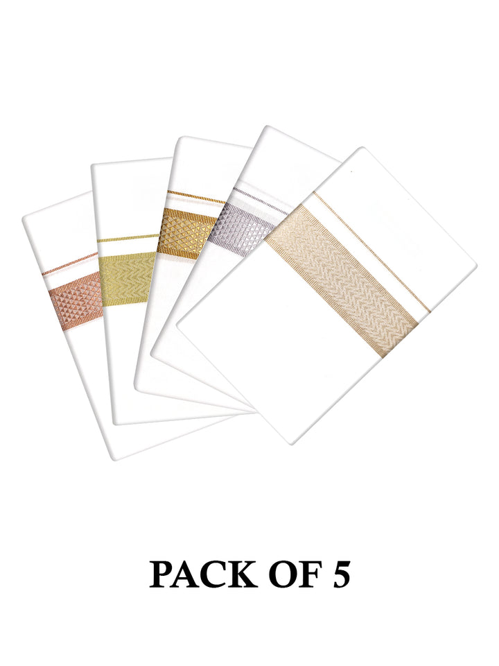 Mens Cotton Single Layered Dhoti With Jari Jacquard Border Gems_ Pack of 5