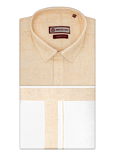 Men's Sun Gold Color Digital Printed Shirt with Matching Printed Border Dhoti Combo Varnam