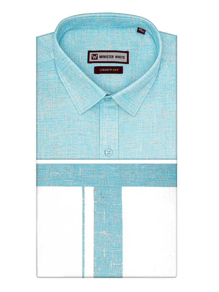 Men's Light Aqua Color Digital Printed Shirt with Matching Printed Border Dhoti Combo Varnam