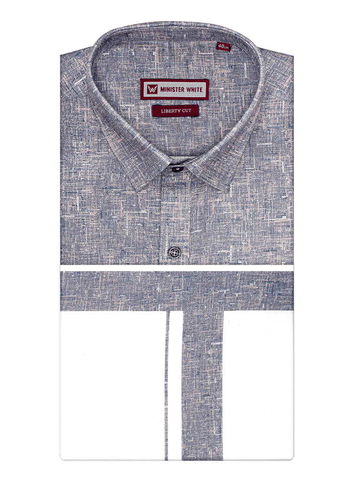Men's Grey Color Digital Printed Shirt with Matching Printed Border Dhoti Combo Varnam 