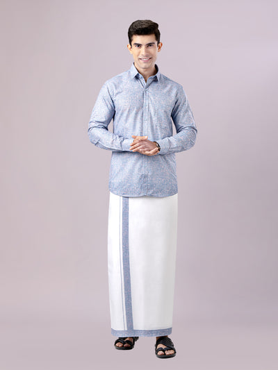 Men's Orchid Color Digital Printed Shirt with Matching Printed Border Dhoti Combo Varnam