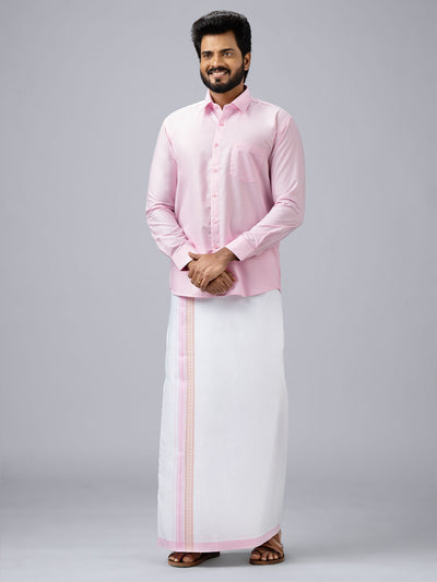 Men's Cotton Pink Matching Shirt with Fancy Printed Border Dhoti Combo Luster Trend