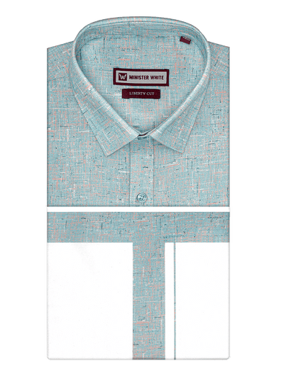 Men's Turquois Color Digital Printed Shirt with Matching Printed Border Dhoti Combo Varnam