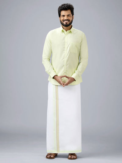 Men's Cotton Light Green Matching Shirt with Fancy Printed Border Dhoti Combo Luster Trend