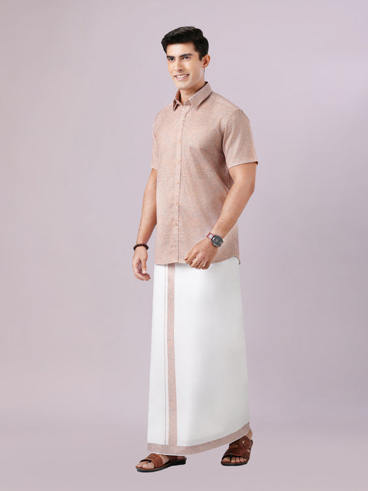 Men's Brown Color Digital Printed Shirt with Matching Printed Border Dhoti Combo Varnam