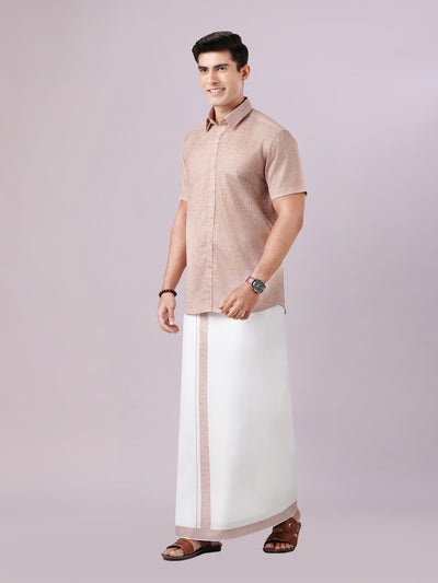 Men's Brown Color Digital Printed Shirt with Matching Printed Border Dhoti Combo Varnam