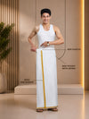 Men's Easy to Wear Flexi 2.0 White Gold Jari Side Elastic Dhoti with Pocket