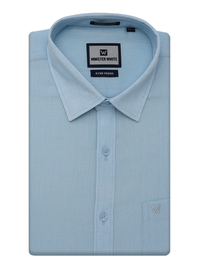 Mens Cotton Linen Regular Fit Blue Colour Shirt Ever Fresh by Minister White