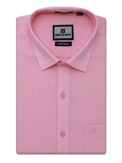 Mens Cotton Linen Regular Fit Pink Colour Shirt Ever Fresh by Minister White