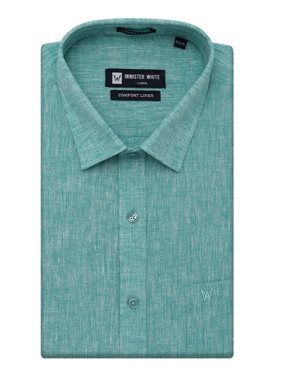 Mens Cotton Linen Regular Fit Mint Colour Shirt Comfort Linen by Minister White