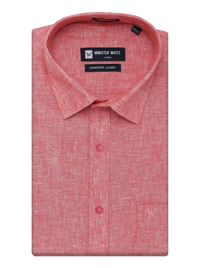 Mens Cotton Linen Regular Fit Coral Colour Shirt Comfort Linen by Minister White