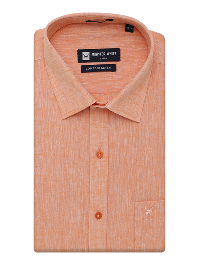 Mens Cotton Linen Regular Fit Peach Colour Shirt Comfort Linen by Minister White