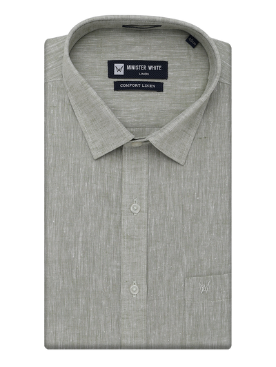 Mens Cotton Linen Regular Fit Sap Colour Shirt Comfort Linen by Minister White