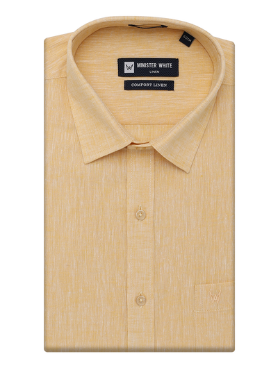 Mens Cotton Linen Regular Fit Gold Colour Shirt Comfort Linen by Minister White