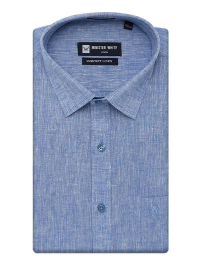 Mens Cotton Linen Regular Fit Blue Colour Shirt Comfort Linen by Minister White