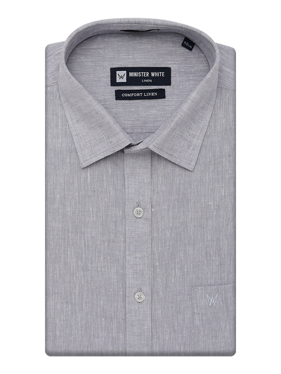 Mens Cotton Linen Regular Fit Steel Colour Shirt Comfort Linen by Minister White