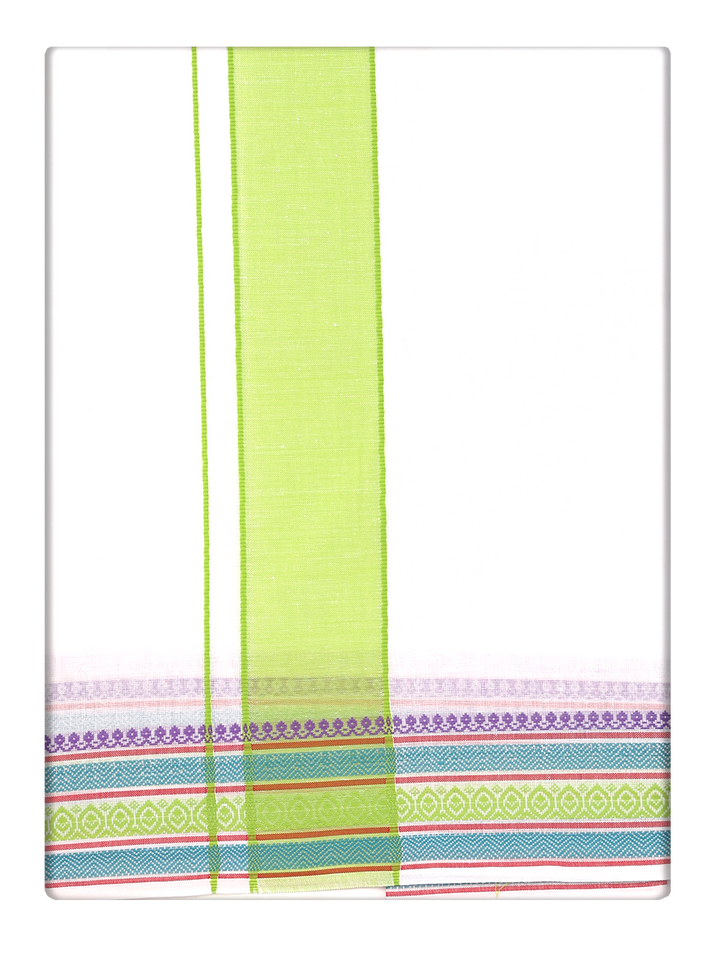 Men's Cotton White Panchakacham & Angavastram Set with Elegant Assorted Border Design Amber
