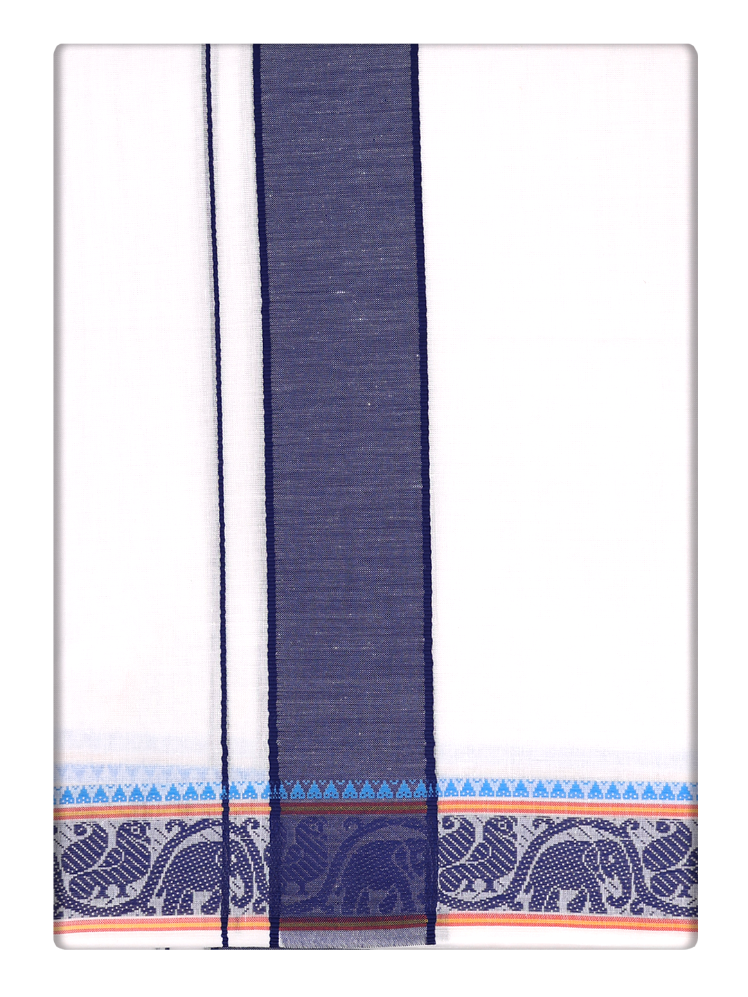 Men's Cotton White Panchakacham & Angavastram Set with Elegant Assorted Border Design Keesaragutta