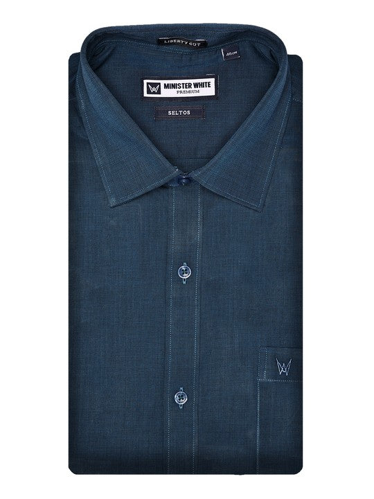 Men's Premium Cotton Regular Fit Dark Blue Shirt Seltas