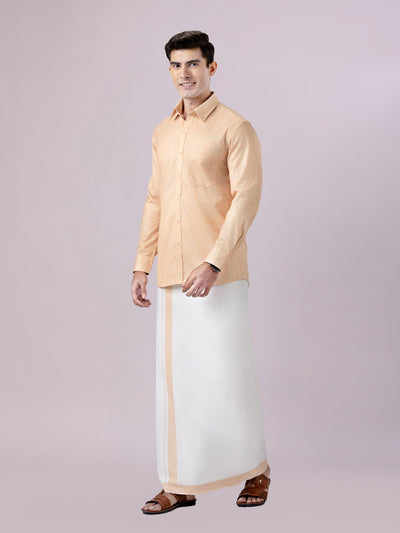 Men's Sun Gold Color Digital Printed Shirt with Matching Printed Border Dhoti Combo Varnam