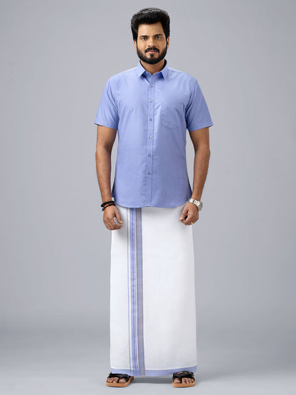 Men's Cotton Light Purple Matching Shirt with Fancy Printed Border Dhoti Combo Luster Trend