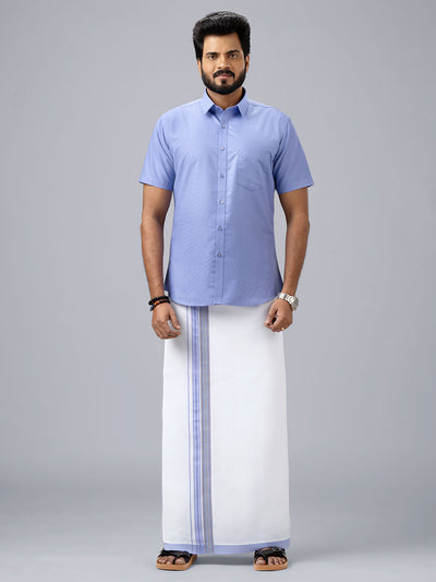 Men's Cotton Light Purple Matching Shirt with Fancy Printed Border Dhoti Combo Luster Trend