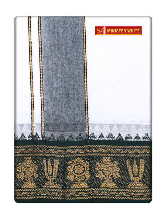 Men's Cotton Assorted Border Panchakacham Tirupathi White 10 X 6
