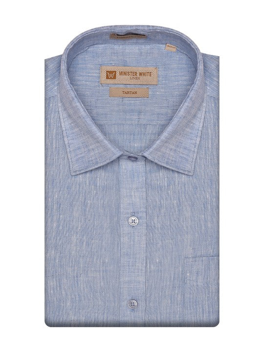 Men's Pure Linen Regular Fit Blue Color Shirt Tartan