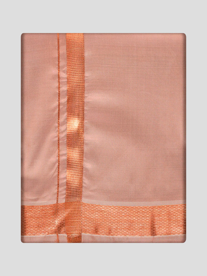 Men's Premium Art Silk Dark Copper Shirt Bit with Copper Jari Border Dhoti Combo Cherished Moments