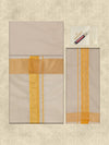 Men's Premium Art Silk Fawn Shirt Bit with Gold Jari Border Dhoti Towel Combo Wedding Wonders