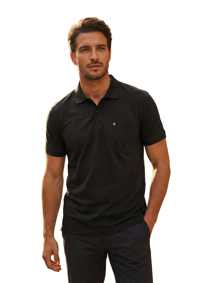 Men's Black Regular Fit Polo T-Shirt with Pocket Striker