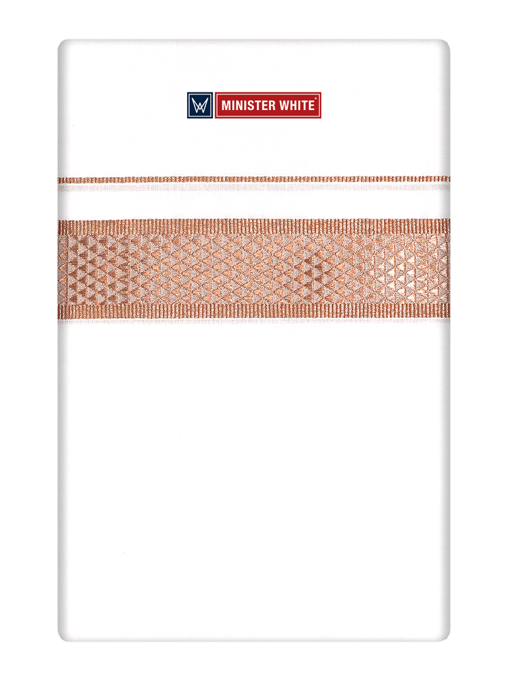 Mens Cotton White Single Layered Dhoti with Assorted Colour Jari Jacquard Border Gems