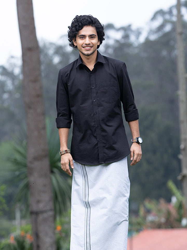 Men s Black Cotton Shirt Dhoti Combo Festive Ethnic Wear ministerwhite