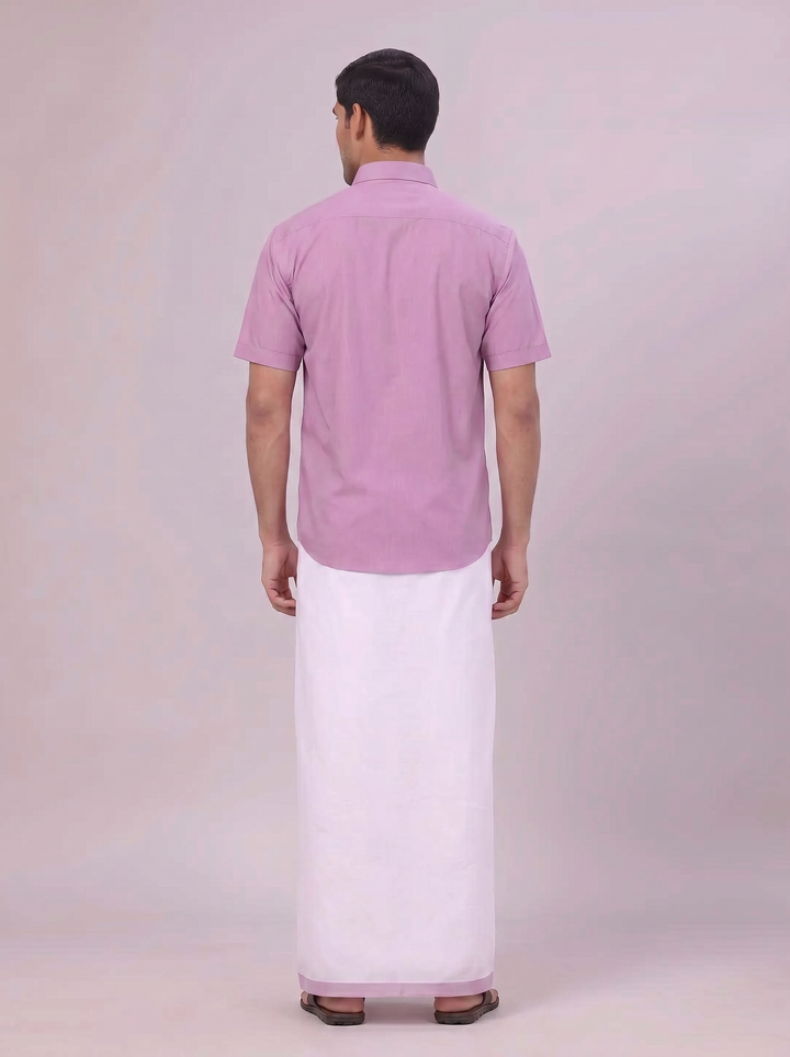 Mens Light Purple Color Shirt with Matching Border Dhoti Combo Casper