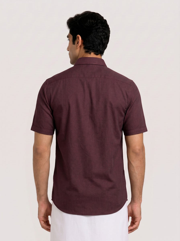 Mens Cotton Wine Colour Regular Fit Shirt Glance