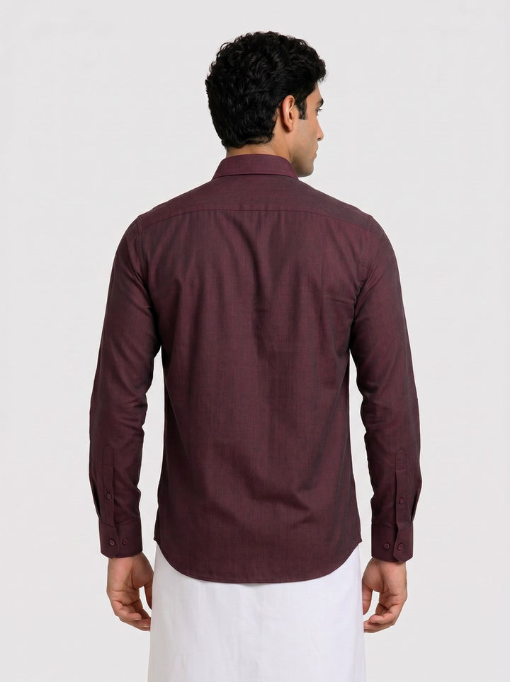 Mens Cotton Wine Colour Regular Fit Shirt Glance