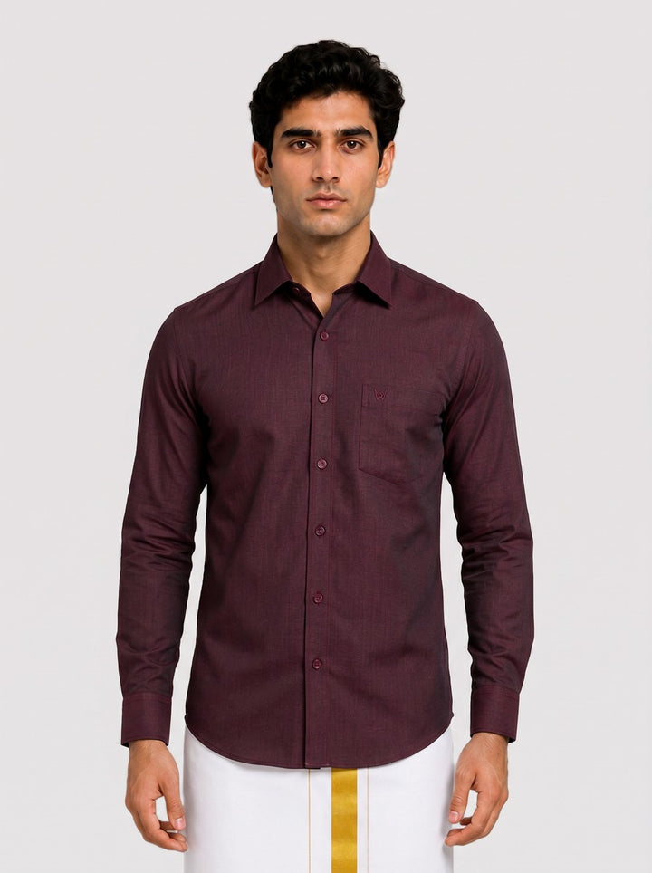 Mens Cotton Wine Colour Regular Fit Shirt Glance