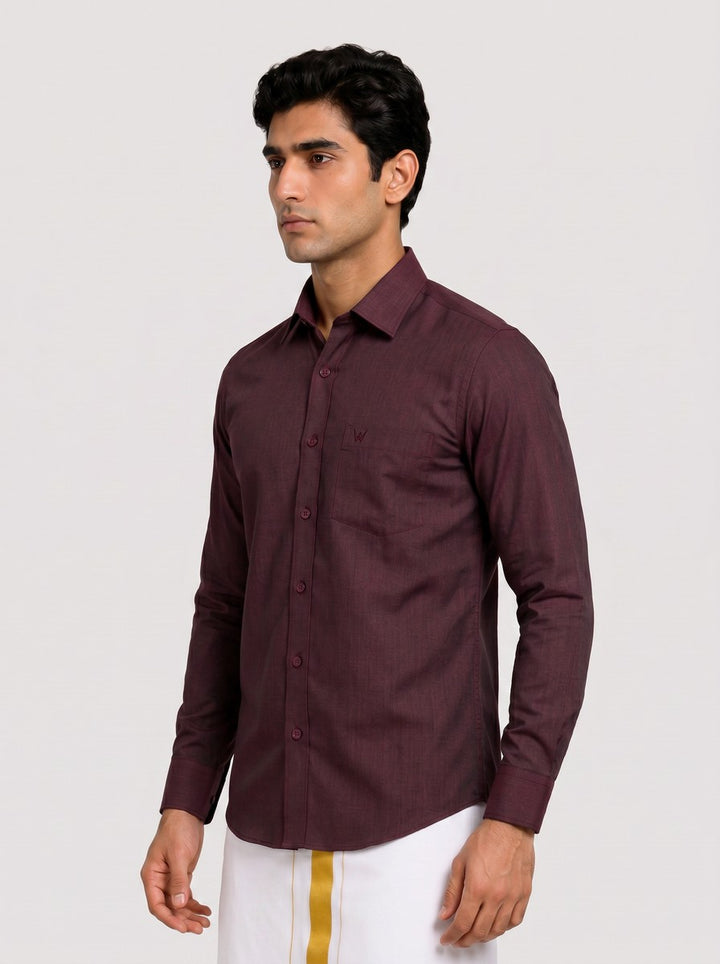 Mens Cotton Wine Colour Regular Fit Shirt Glance
