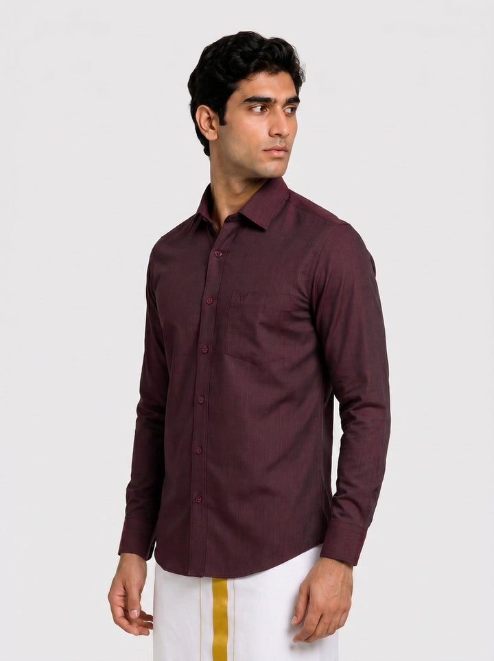 Mens Cotton Wine Colour Regular Fit Shirt Glance