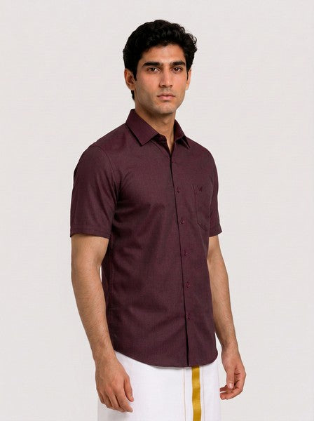 Mens Cotton Wine Colour Regular Fit Shirt Glance