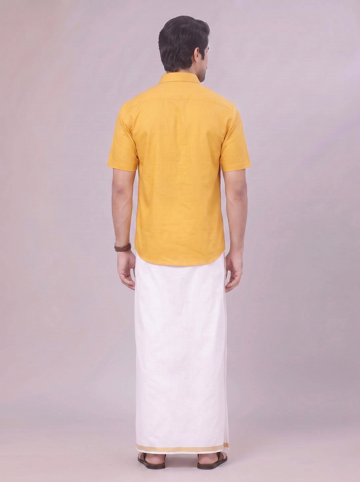 Men's Yellow Shirt with Matching Border Dhoti Combo Pinto