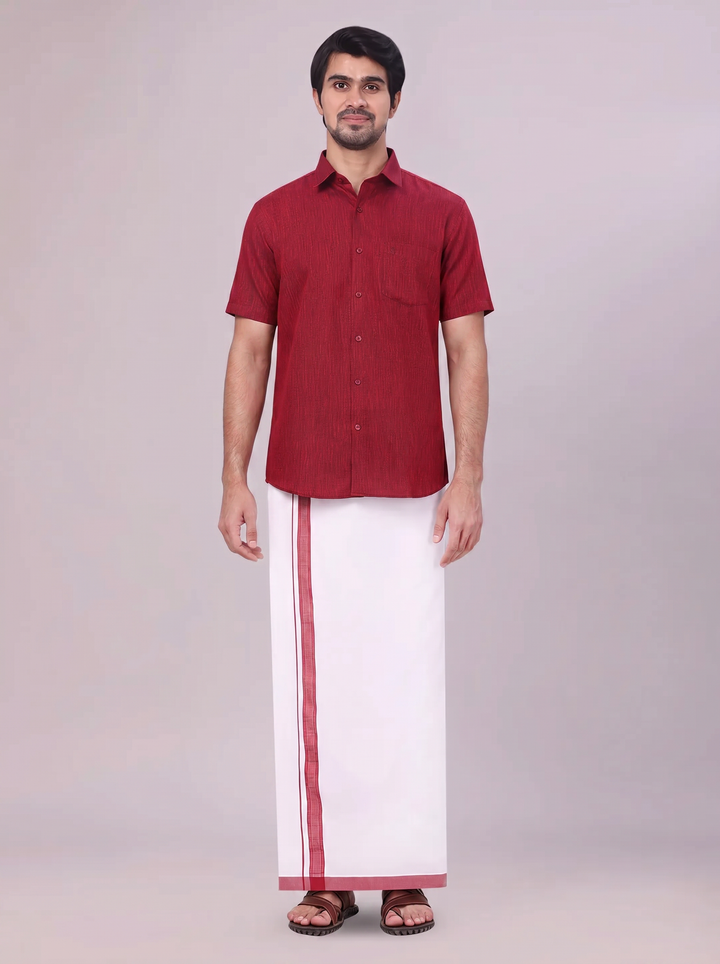 Mens Maroon Colour Shirt with Matching Fancy Border Dhoti Combo Lemax