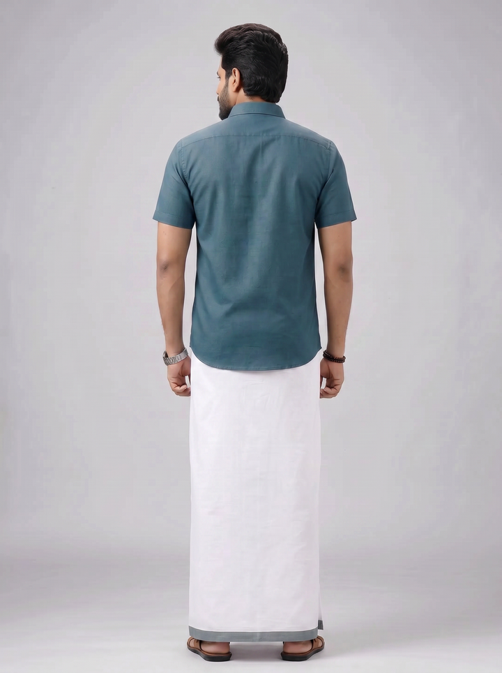 Men's Cotton Dark Green Matching Shirt with Fancy Printed Border Dhoti Combo Luster Trend