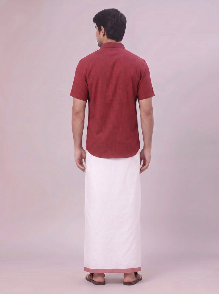 Mens Maroon Colour Shirt with Matching Fancy Border Dhoti Combo Lemax