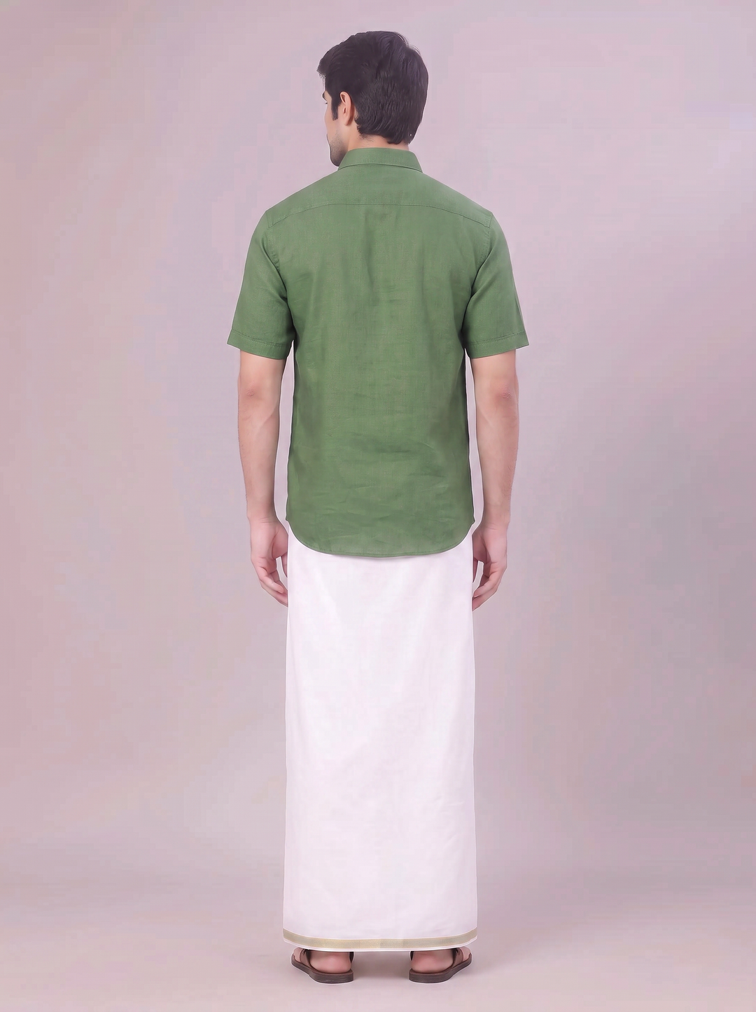 Men's Dark Green Shirt with Matching Border Dhoti Combo Pinto