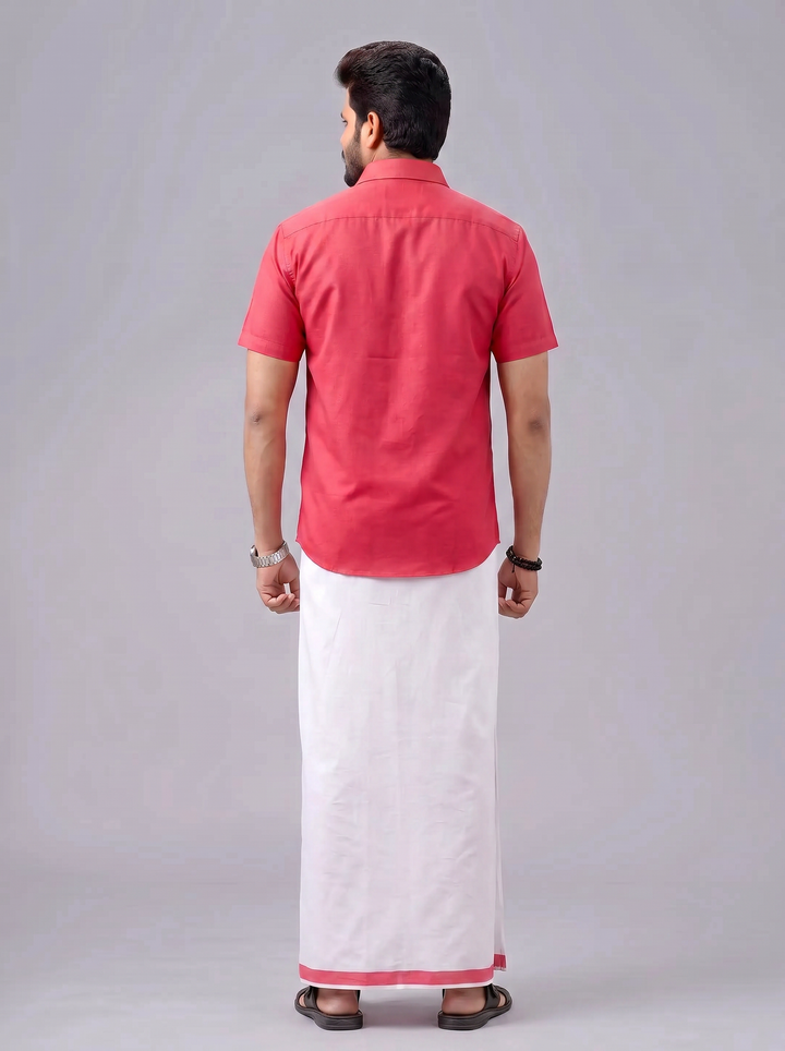 Men's Cotton Pink Matching Shirt with Fancy Printed Border Dhoti Combo Luster Trend