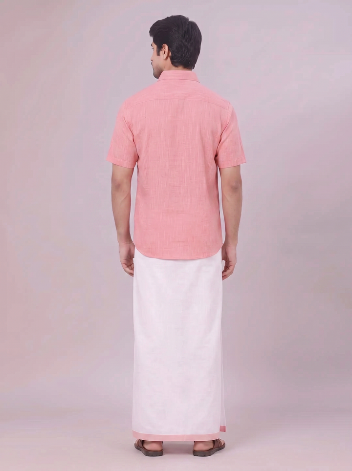 Mens Pink Colour Shirt with Matching Fancy Border Dhoti Combo Lemax