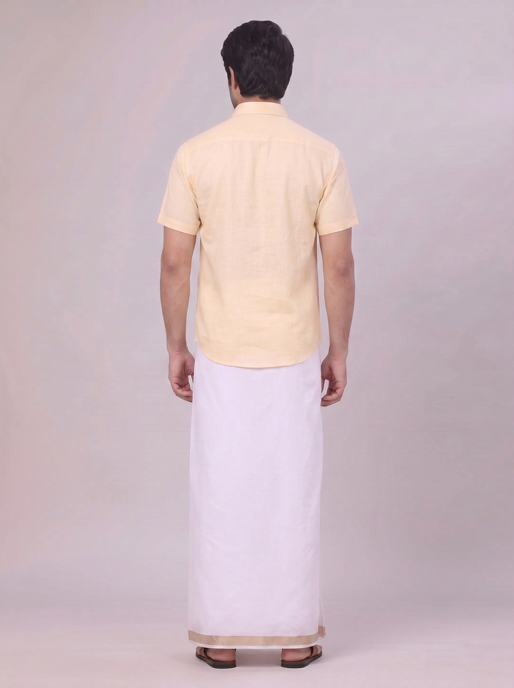 Mens Sandal Shirt with Matching jacquard Weave Border Dhoti Combo Marsh