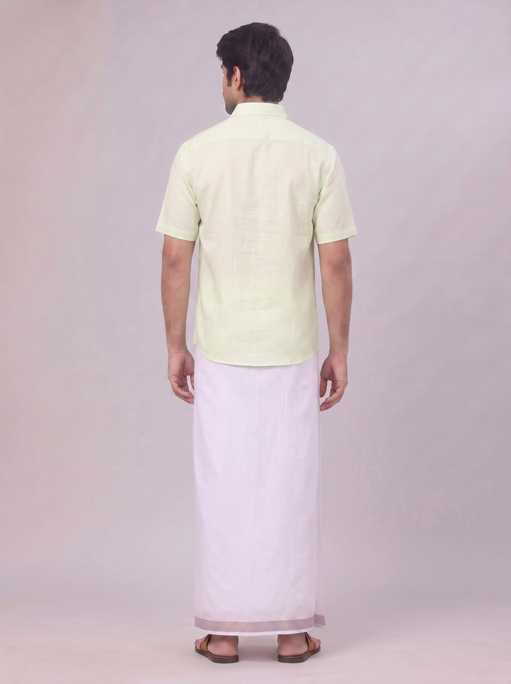 Mens Pastel Green Shirt with Matching jacquard Weave Border Dhoti Combo Marsh