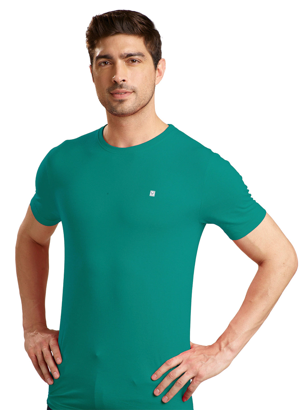 Men's Teal Regular Fit Round Neck T-Shirt Crisper